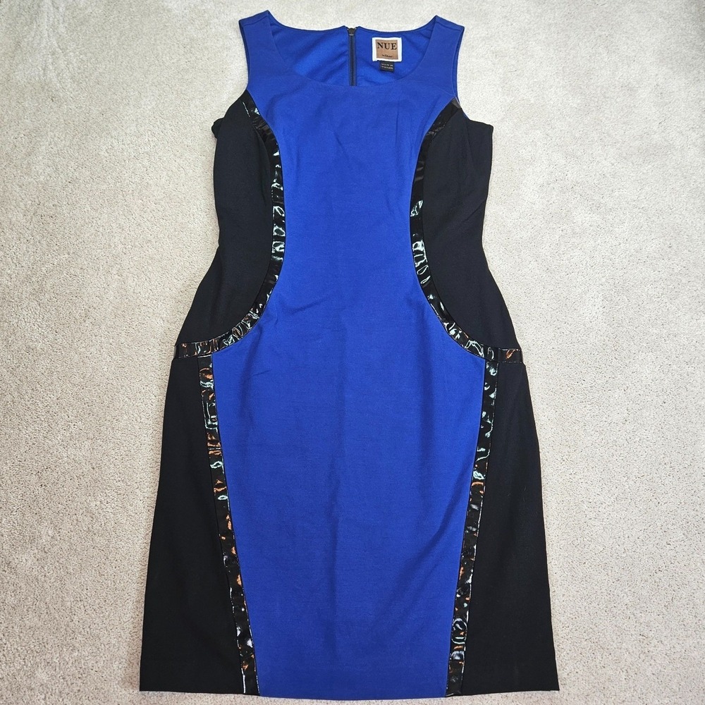 NUE by Shani Dress 12 Body Architecture Blue Black ColorblockSheath Bodycon Midi